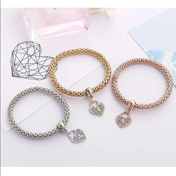 3pc Heart Charm Bracelets Set - Picture 3 of 3